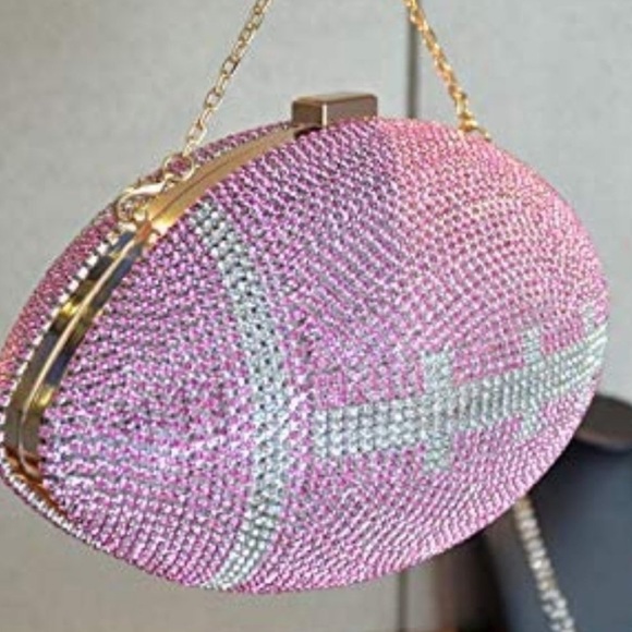 Pink Football Shaped Purse Rhinestone Crystal Evening Bag Clutch Super Bag *NEW* - Picture 1 of 8